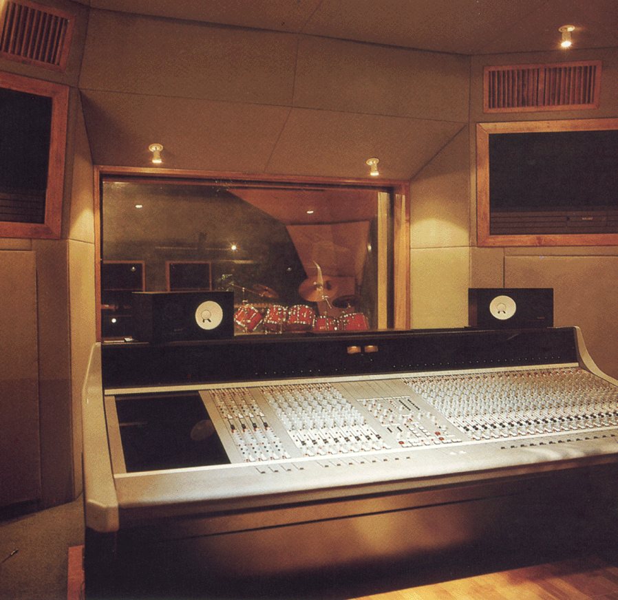 The Gecco Studio Complex control room, with the mixing desk facing the live room